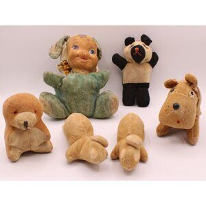 Lot 6 Vintage Plush Rubber Face Doll Stuffed Animal Toys NEED REPAIR SAVE THEM!